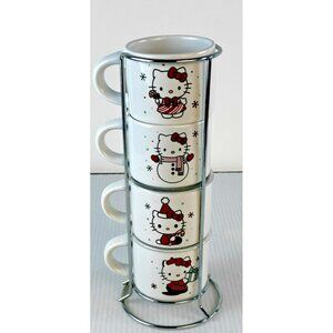 SANRIO Stacked Ceramic Mugs HELLO KITTY Caddy Set Of 4 Tower 2024 Espresso Xmas